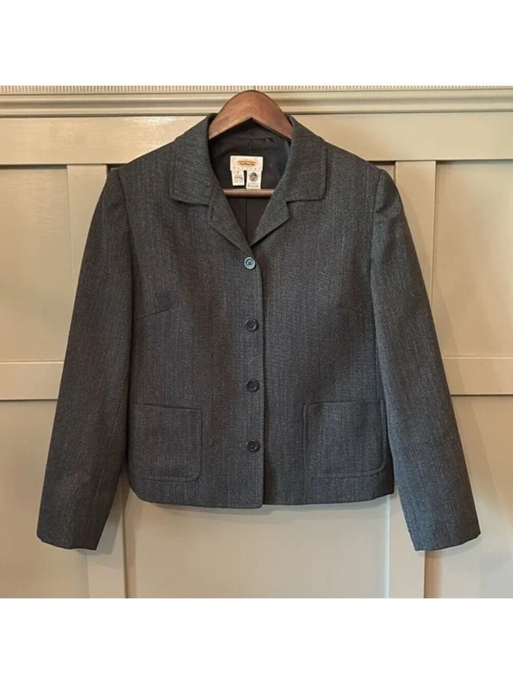 Talbots Wool Blazer Jacket Button Front Charcoal Gray Size 10 Petite
